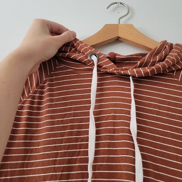 Kenneth Cole New York Orange White Striped Hoodie Top L - Picture 3 of 10